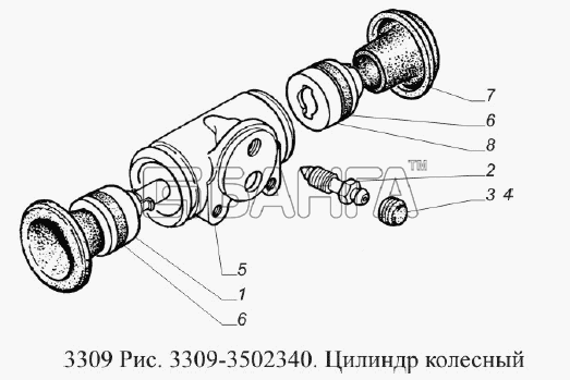 ГАЗ ГАЗ-3309 (Евро 2) Схема Цилиндр колесный-216 banga.ua